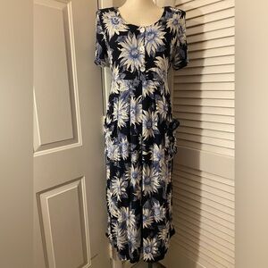 Vintage 1990’s “Alexandra Reid” Picketed Blue Floral MIDI Dress- Size 10/12